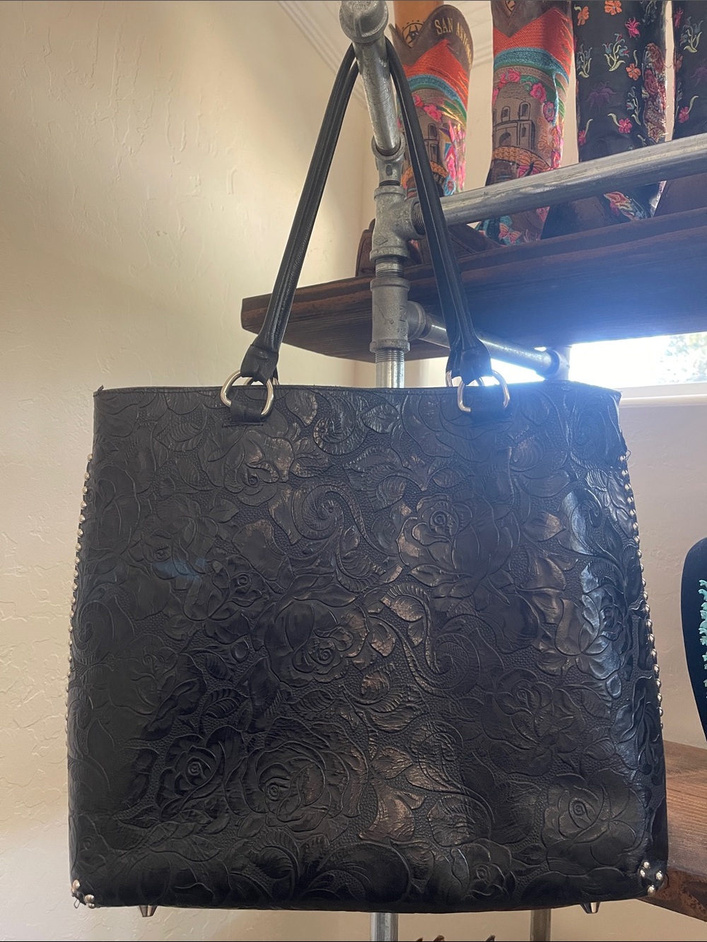 Juan Antonio Black Embossed Floral Tote Bag - Women